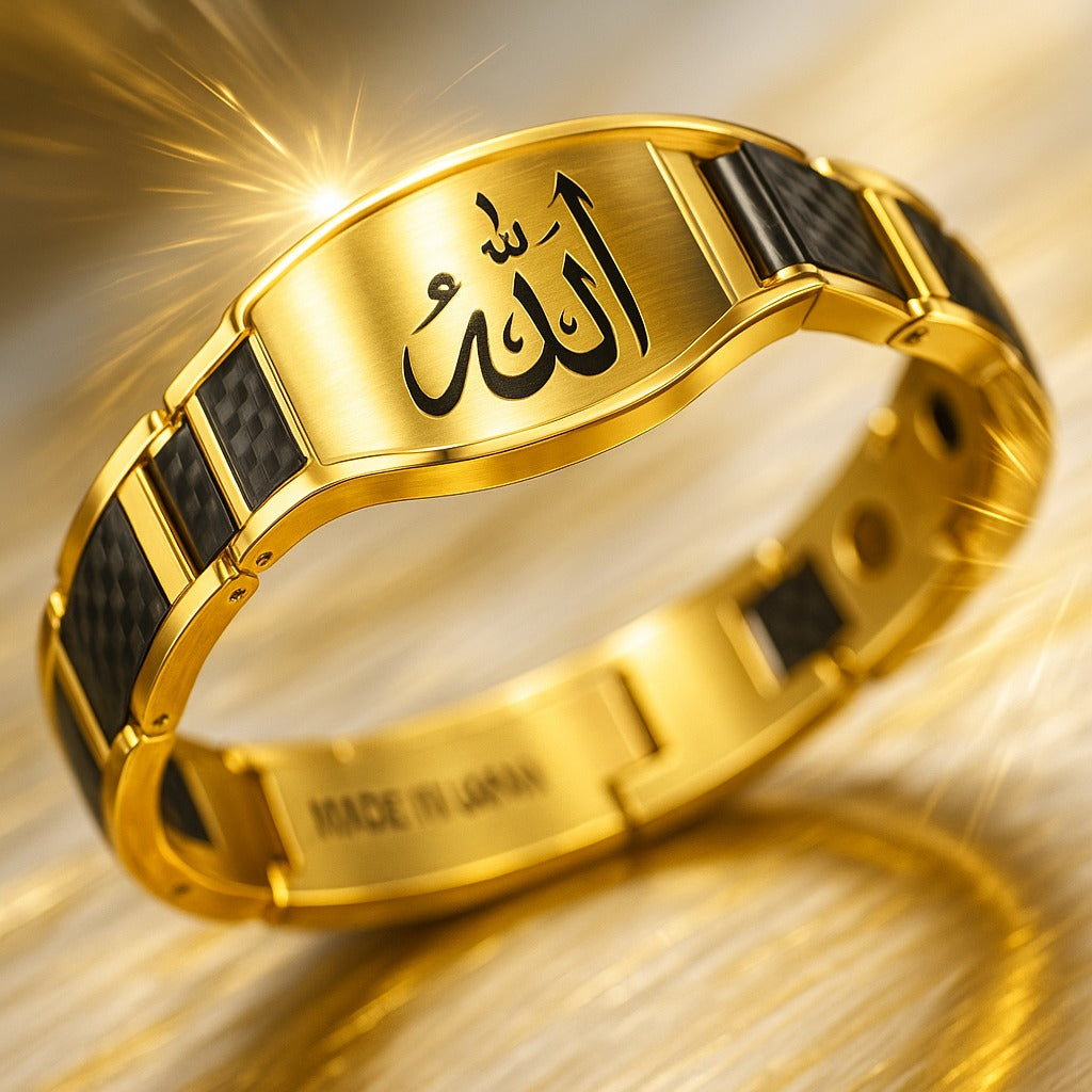 18K Gold Plated Titanium Steel Magnetic Bracelet | Black & Gold Luxury DIY Curved Luxury Statement Cuff for Men