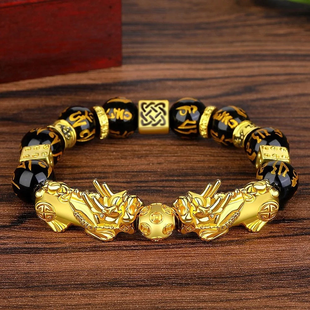 Pixiu Bracelet Feng Shui Obsidian Beaded Golden Pixiu Ornament Lucky Bracelet Ladies Fashion Good Luck Jewelry Wholesale Bulk Secondary image