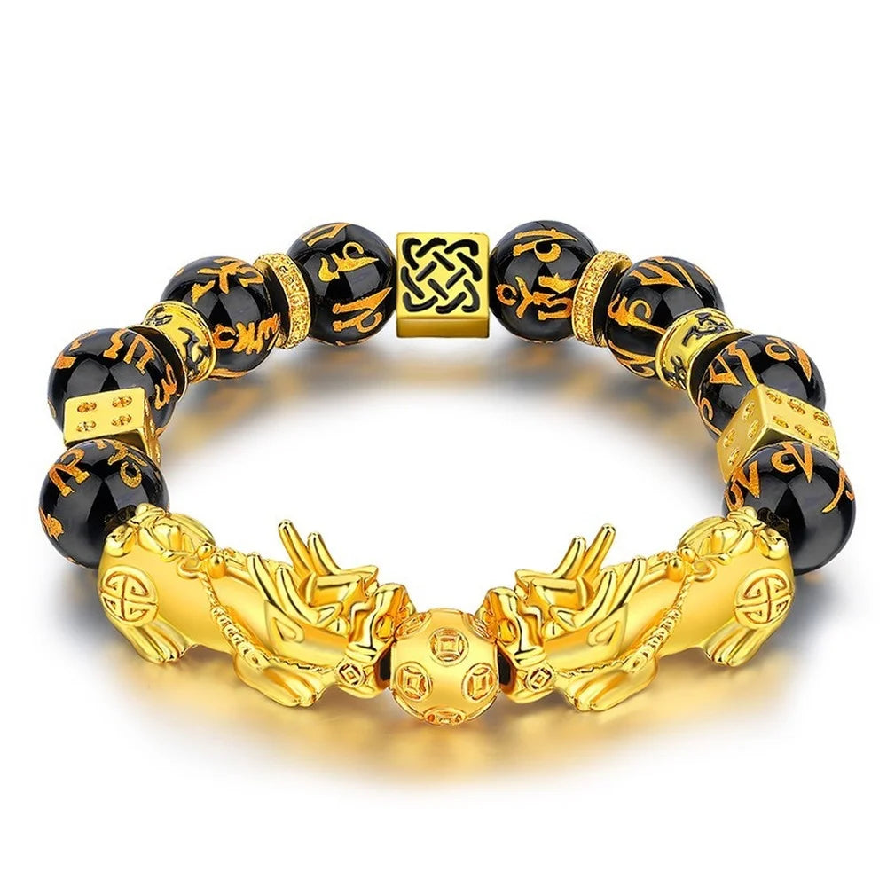 Pixiu Bracelet Feng Shui Obsidian Beaded Golden Pixiu Ornament Lucky Bracelet Ladies Fashion Good Luck Jewelry Wholesale Bulk Main image