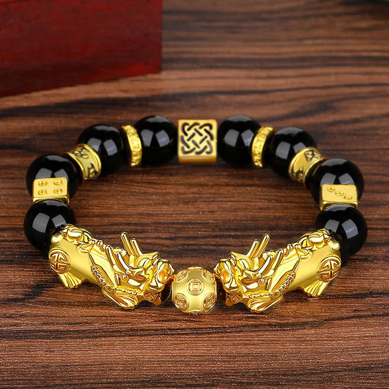 Pixiu Bracelet Feng Shui Obsidian Beaded Golden Pixiu Ornament Lucky Bracelet Ladies Fashion Good Luck Jewelry Wholesale Bulk