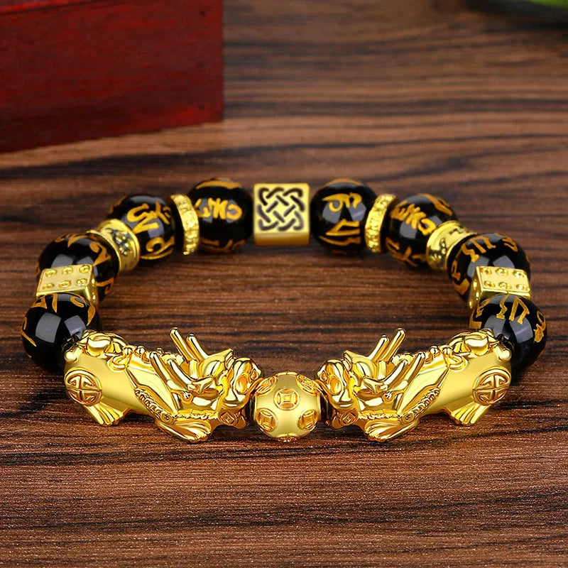 Pixiu Bracelet Feng Shui Obsidian Beaded Golden Pixiu Ornament Lucky Bracelet Ladies Fashion Good Luck Jewelry Wholesale Bulk
