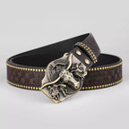 Western Denim Belt Cow Head Harness Trend Retro Youth Punk Embossed Men's Rivet Leather Belt