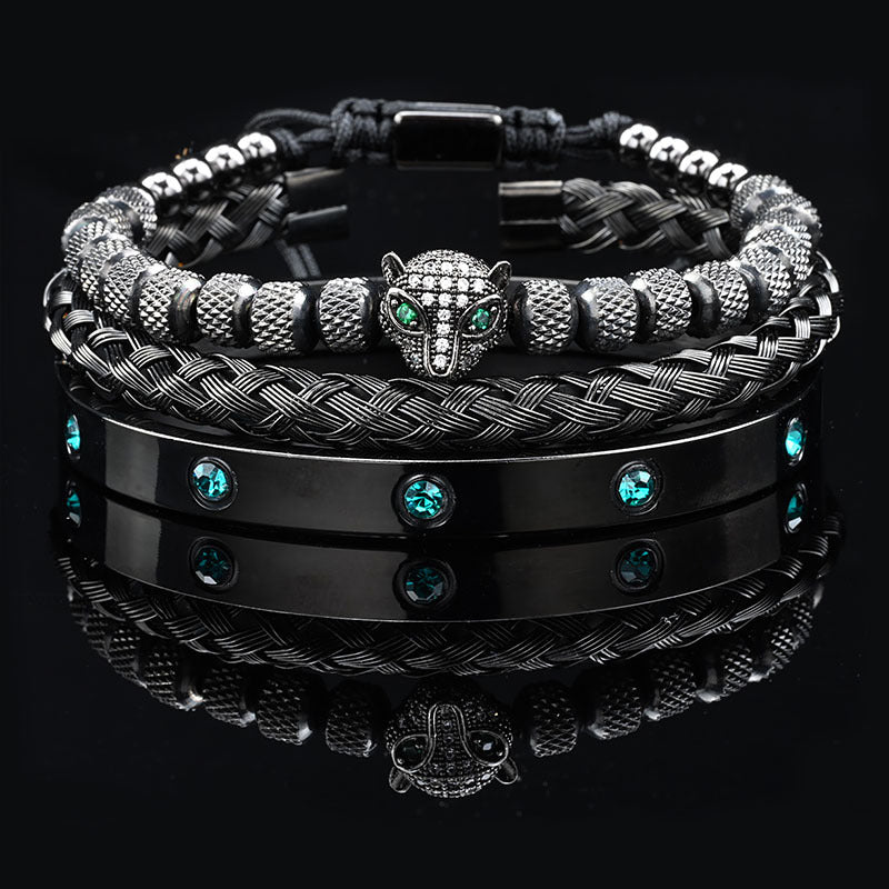 Leopard Head Pineapple Bead Zircon Woven Bracelet Twist Bracelet Roman Character With Diamond Bracelet Set