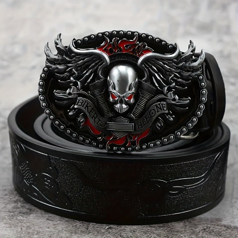 Flame Skull Spot Alloy Plate Buckle Belt Retro Embossing Trend Punk Style Unisex