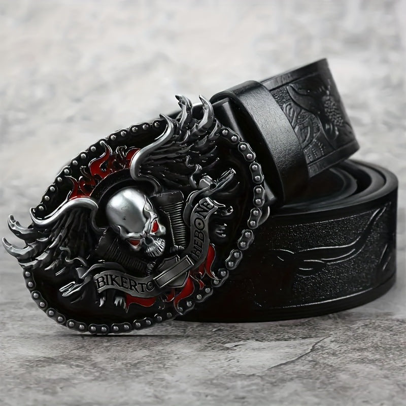 Flame Skull Spot Alloy Plate Buckle Belt Retro Embossing Trend Punk Style Unisex