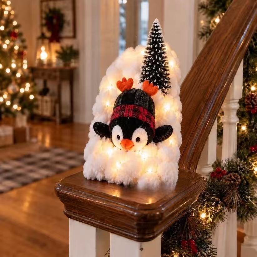 Christmas Decorations Cute Penguin Stair Snow Decor, Holiday Indoor Home Staircase Party Decor Ornaments for Winter Holiday New Year