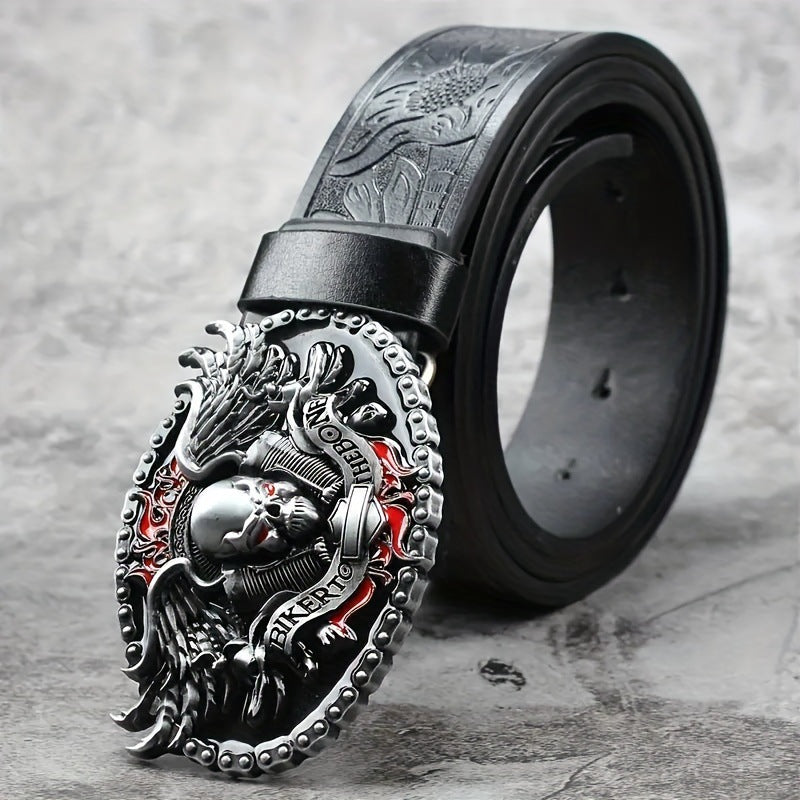 Flame Skull Spot Alloy Plate Buckle Belt Retro Embossing Trend Punk Style Unisex