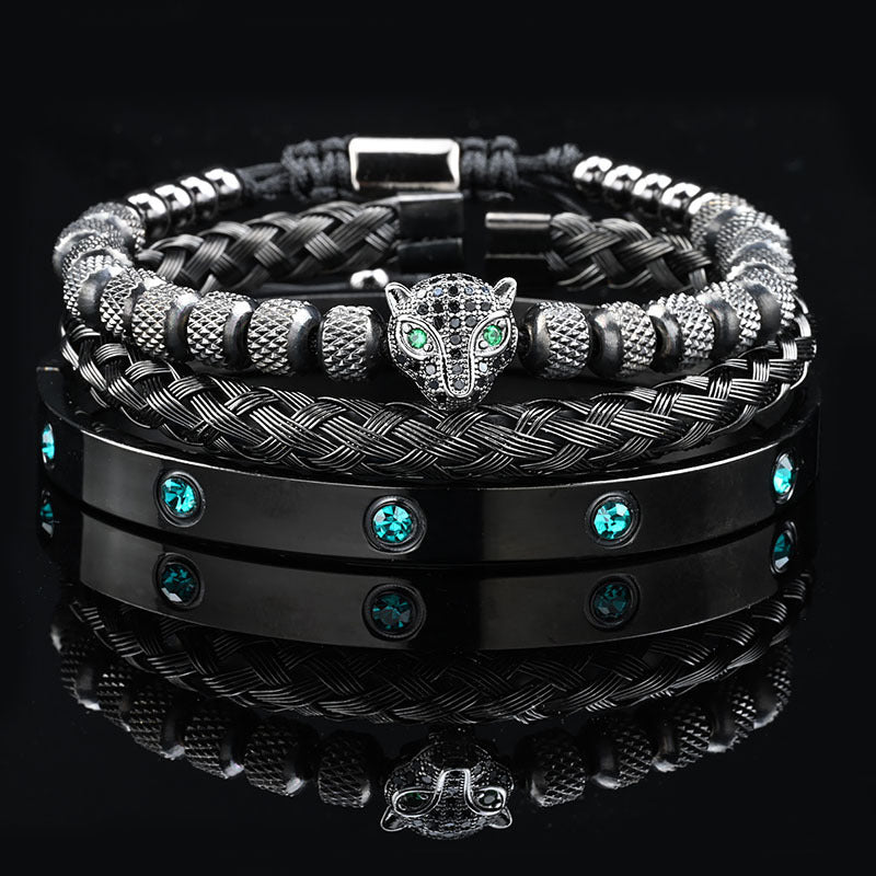 Leopard Head Pineapple Bead Zircon Woven Bracelet Twist Bracelet Roman Character With Diamond Bracelet Set
