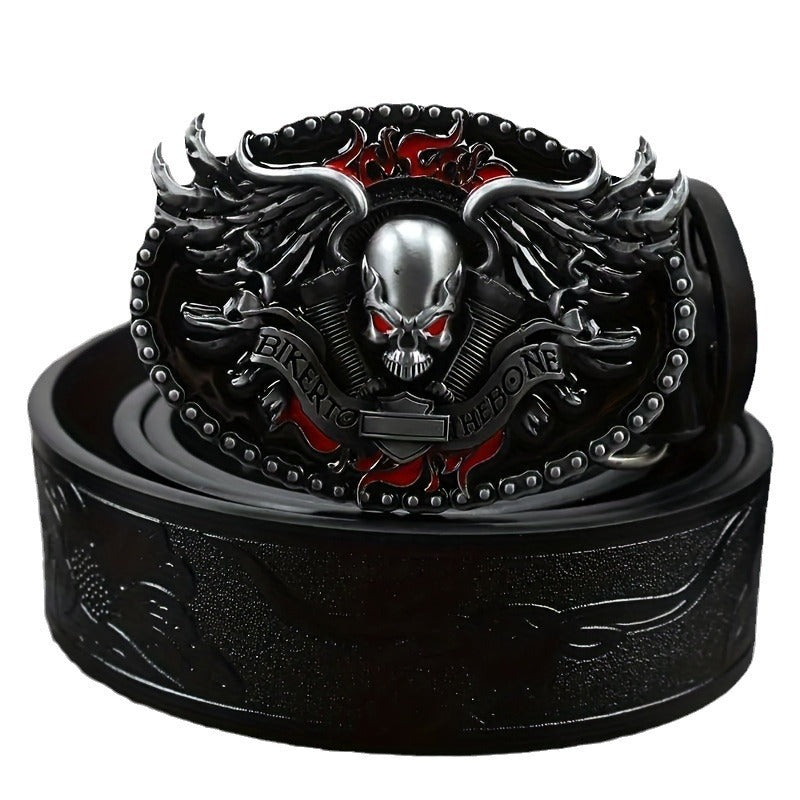 Flame Skull Spot Alloy Plate Buckle Belt Retro Embossing Trend Punk Style Unisex