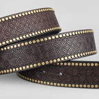 Western Denim Belt Cow Head Harness Trend Retro Youth Punk Embossed Men's Rivet Leather Belt