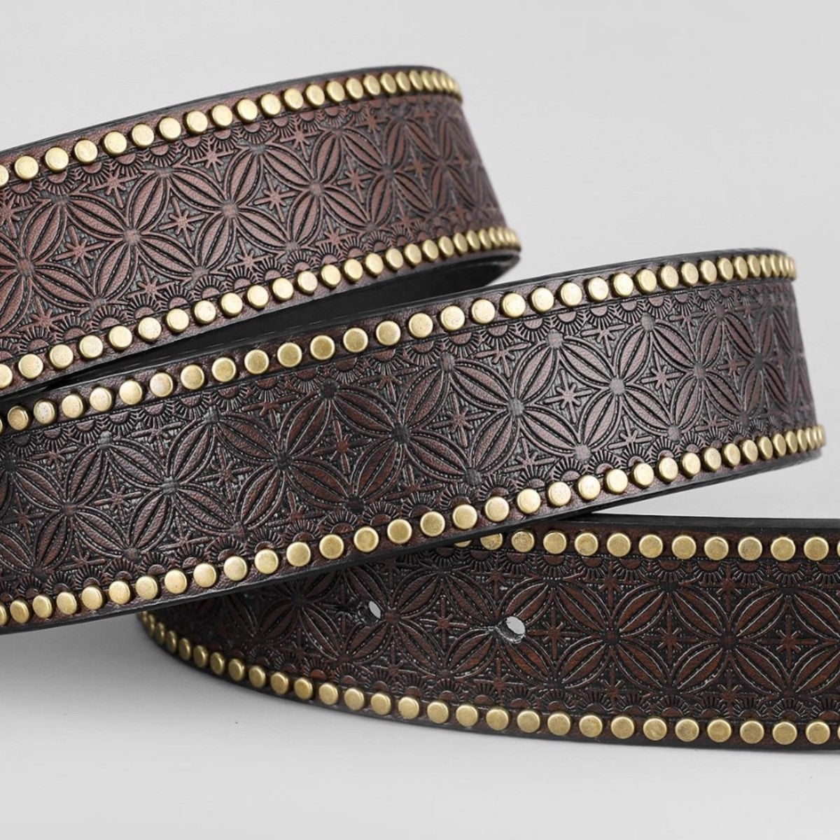 Western Denim Belt Cow Head Harness Trend Retro Youth Punk Embossed Men's Rivet Leather Belt