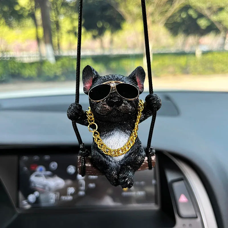 Car Interior Accessories Resin Trend Sunglasses Necklace Swing Bulldog Auto Rearview Mirror Pendant For Car Decoration Products Main image