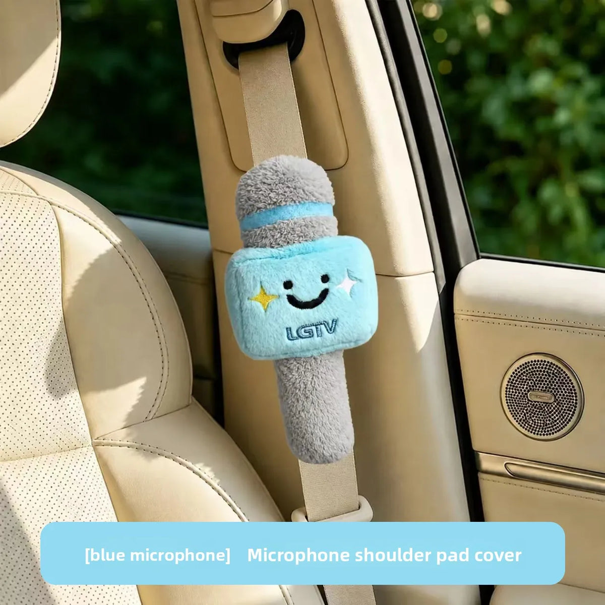 Microphone Plush Seat Belt Shoulder Pad, Cute Cartoon Doll Car Seatbelt Cover, Soft Stuffed Auto Decor Hanging Ornament