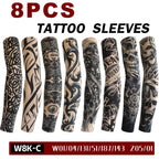 8Pcs Tattoo Sleeves Summer Men Women UV Protection Cooling Sleeves Temporary Full Arm Tattoo Sleeves Driving Fishing Arm Sleeves