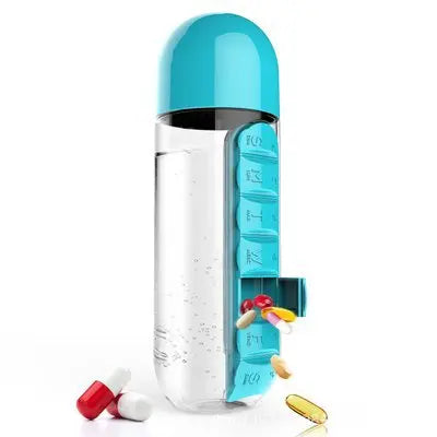 Portable 2 in 1 Medicine Box Water Cup Sports Plastic Water Bottle Combine Daily Pill Boxes Organizer Drinking Bottles