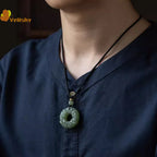 Exquisite Double-sided Carved Jade Safety Buckle Brave Troops Keyring Wealth Transfer Handcrafted Retro Carved Pendant Necklace