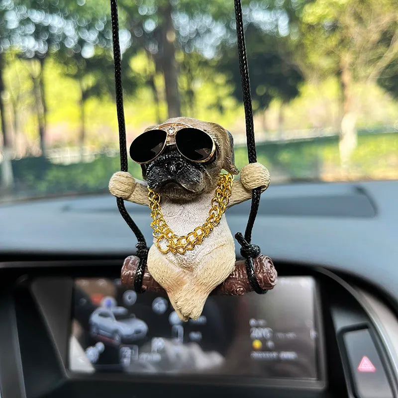 Car Interior Accessories Resin Trend Sunglasses Necklace Swing Bulldog Auto Rearview Mirror Pendant For Car Decoration Products