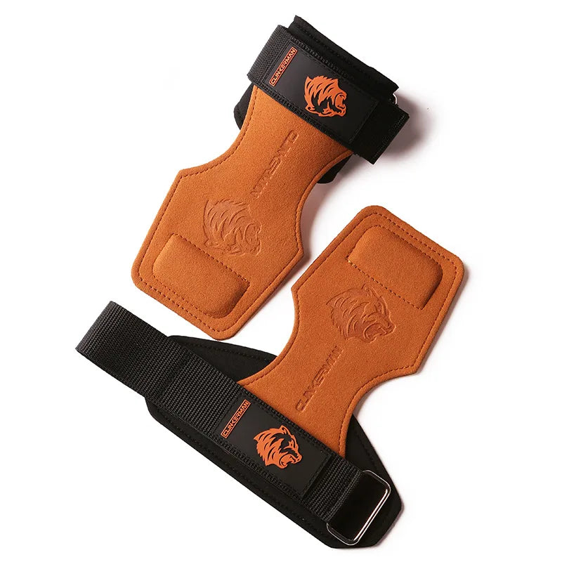 2PCS Gym Palm Protector Weightlifting Fitness Glove Stamping Bear Head Lifting Strap for Deadlifts Rowing Pull-Up Various Sports