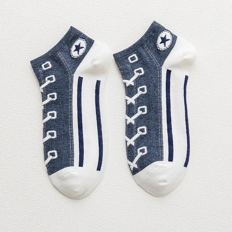 1 Pair Men Casual Socks Fashion Creative Denim Shoes Patterns Socks Japanese Happy Women Soxs Spring Summer Autumn Korean Styles