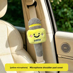 Microphone Plush Seat Belt Shoulder Pad, Cute Cartoon Doll Car Seatbelt Cover, Soft Stuffed Auto Decor Hanging Ornament