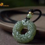 Exquisite Double-sided Carved Jade Safety Buckle Brave Troops Keyring Wealth Transfer Handcrafted Retro Carved Pendant Necklace