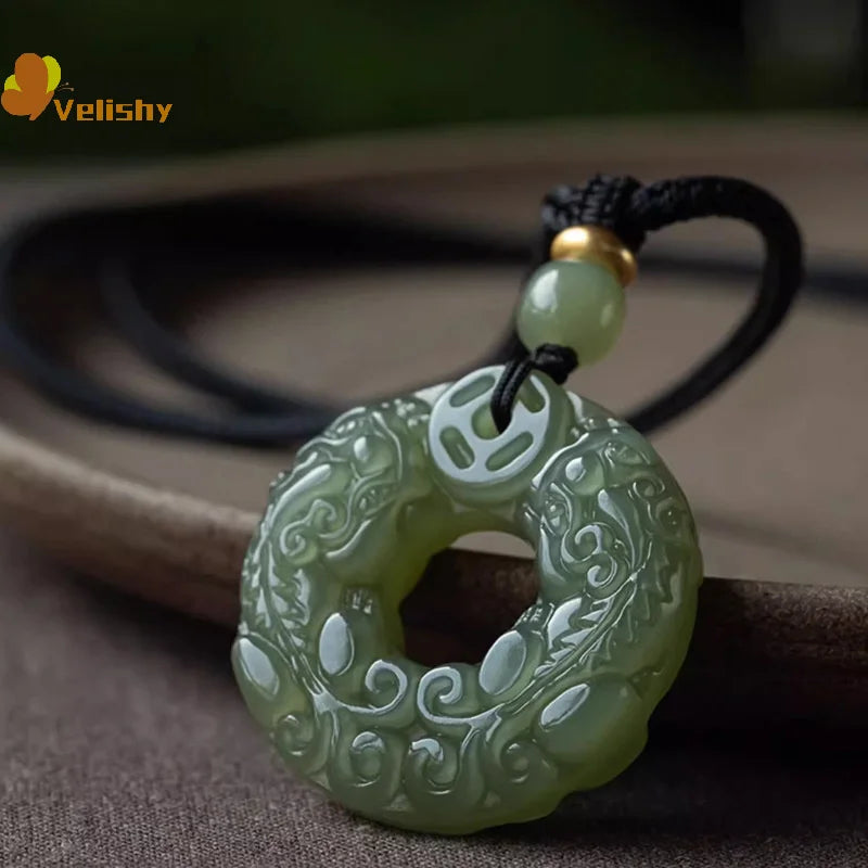 Exquisite Double-sided Carved Jade Safety Buckle Brave Troops Keyring Wealth Transfer Handcrafted Retro Carved Pendant Necklace