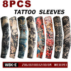 8Pcs Tattoo Sleeves Summer Men Women UV Protection Cooling Sleeves Temporary Full Arm Tattoo Sleeves Driving Fishing Arm Sleeves