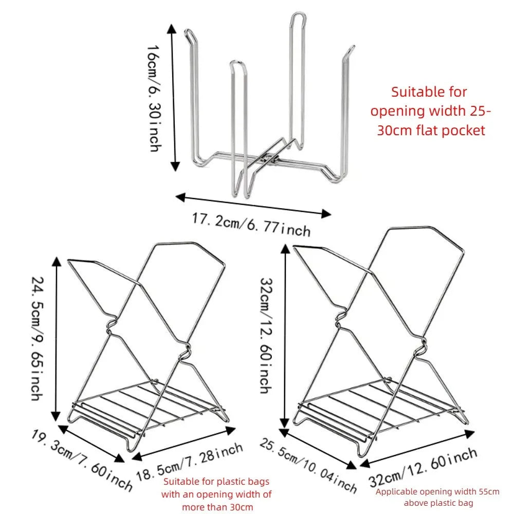 304 Stainless Steel Trash Bag Holder Foldable Portable Waste Bag Support Stand Space-saving Wide Opening Kitchen Sink Strainer