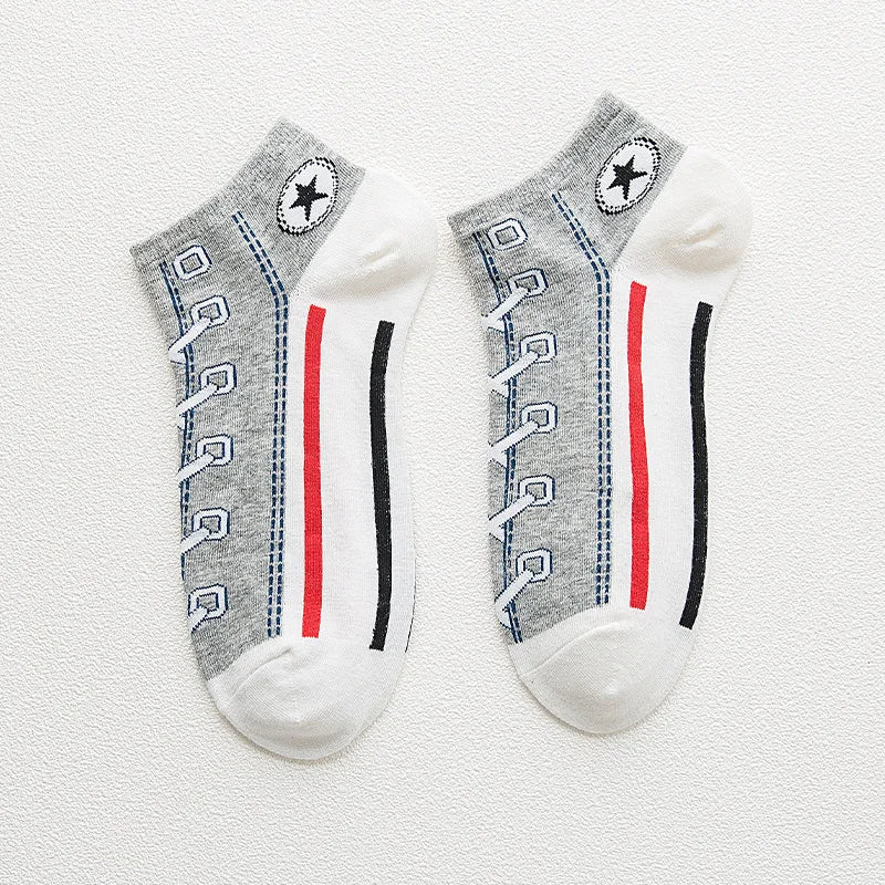 1 Pair Men Casual Socks Fashion Creative Denim Shoes Patterns Socks Japanese Happy Women Soxs Spring Summer Autumn Korean Styles