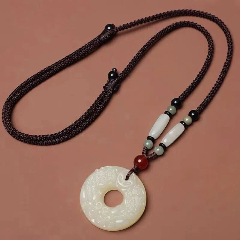 Exquisite Double-sided Carved Jade Safety Buckle Brave Troops Keyring Wealth Transfer Handcrafted Retro Carved Pendant Necklace