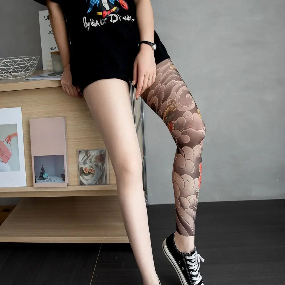 New Simulated Tattoo Single-leg Socks Sexy Perspective Tattooed Stockings Personality Mesh Single-tube Socks Unisex Secondary image