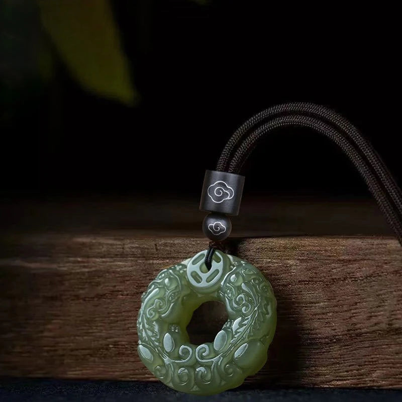 Exquisite Double-sided Carved Jade Safety Buckle Brave Troops Keyring Wealth Transfer Handcrafted Retro Carved Pendant Necklace