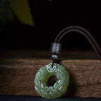 Exquisite Double-sided Carved Jade Safety Buckle Brave Troops Keyring Wealth Transfer Handcrafted Retro Carved Pendant Necklace