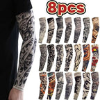 8Pcs Tattoo Sleeves Summer Men Women UV Protection Cooling Sleeves Temporary Full Arm Tattoo Sleeves Driving Fishing Arm Sleeves