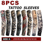 8Pcs Tattoo Sleeves Summer Men Women UV Protection Cooling Sleeves Temporary Full Arm Tattoo Sleeves Driving Fishing Arm Sleeves