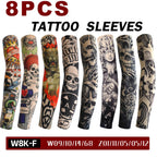 8Pcs Tattoo Sleeves Summer Men Women UV Protection Cooling Sleeves Temporary Full Arm Tattoo Sleeves Driving Fishing Arm Sleeves