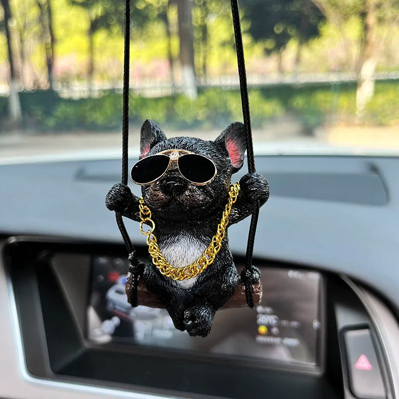 Car Interior Accessories Resin Trend Sunglasses Necklace Swing Bulldog Auto Rearview Mirror Pendant For Car Decoration Products