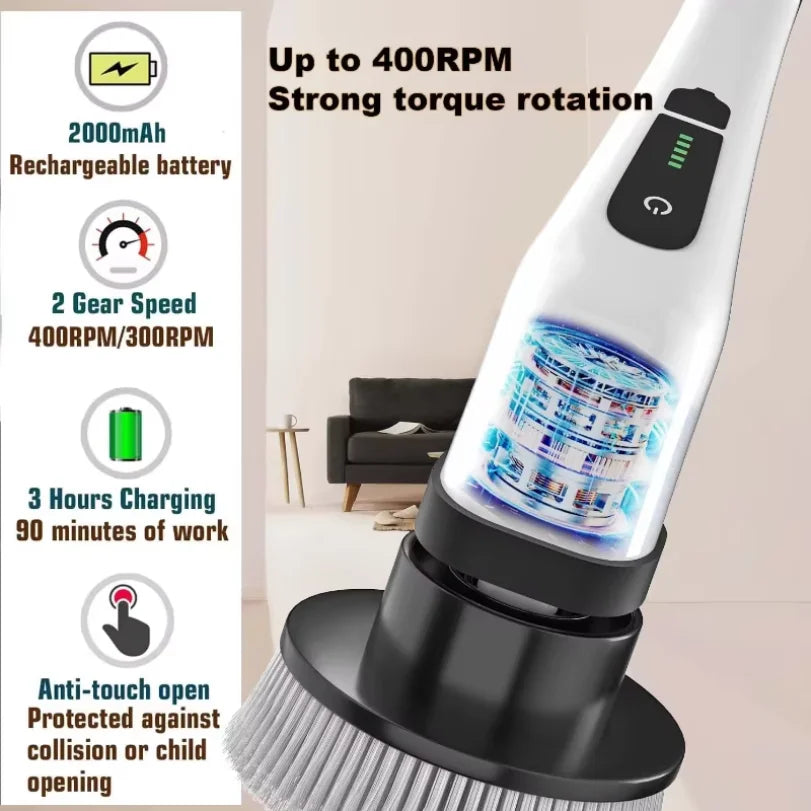 9-in-1 Cordless Spin Scrubber Electric Multipurpose Cleaning Brush for Kitchen Bathroom Toilet - Household Hair Brushes And Mops