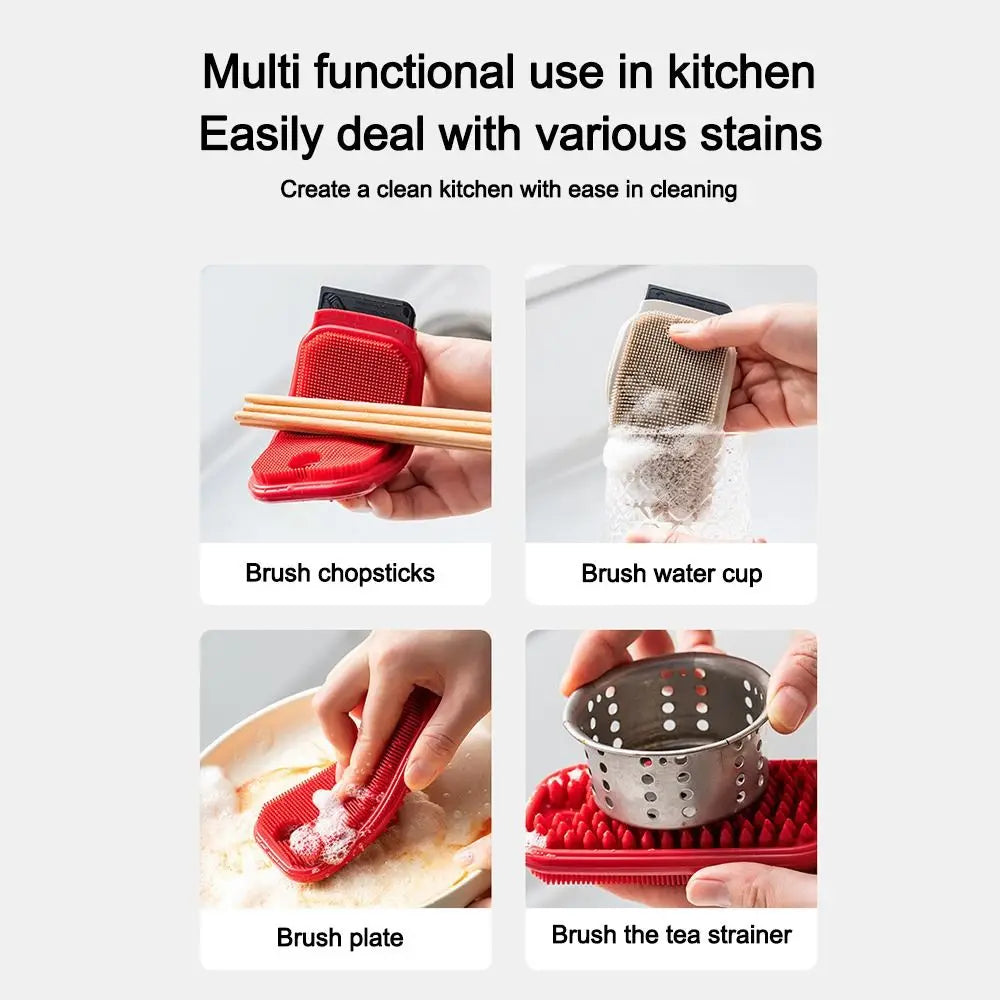 Flexible Fruit Vegetable Cleaning Brush Silicone 2-in-1 Crevice Brush with Scraper Hangable Kitchen Cleaning Brush