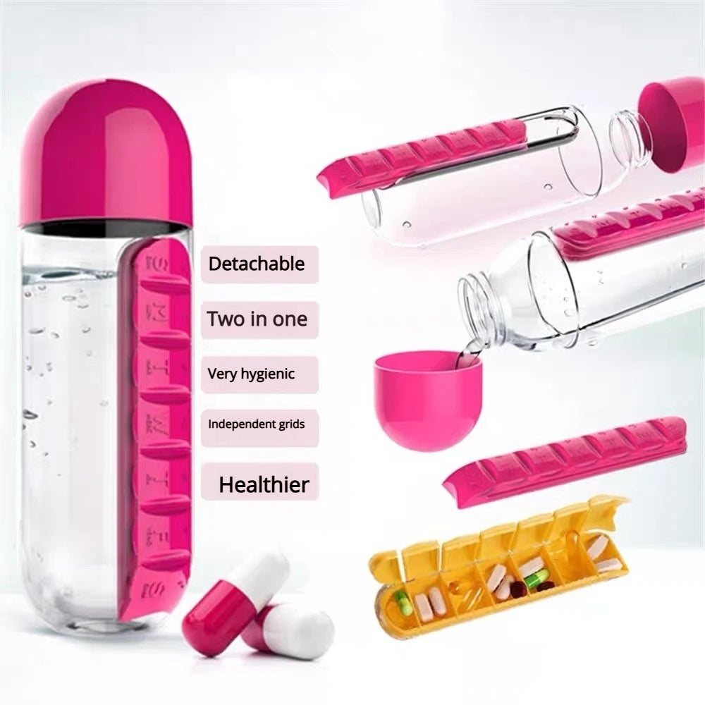 Portable 2 in 1 Medicine Box Water Cup Sports Plastic Water Bottle Combine Daily Pill Boxes Organizer Drinking Bottles Secondary image