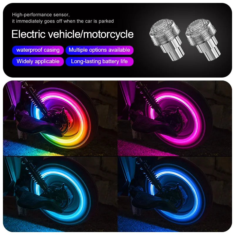 1PC Car Motorcycle Bicycle Tire Valve Caps Light LED Neon Flash Lamp Waterproof Tyre Universal Wheel Lights Car Accessorie