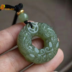 Exquisite Double-sided Carved Jade Safety Buckle Brave Troops Keyring Wealth Transfer Handcrafted Retro Carved Pendant Necklace