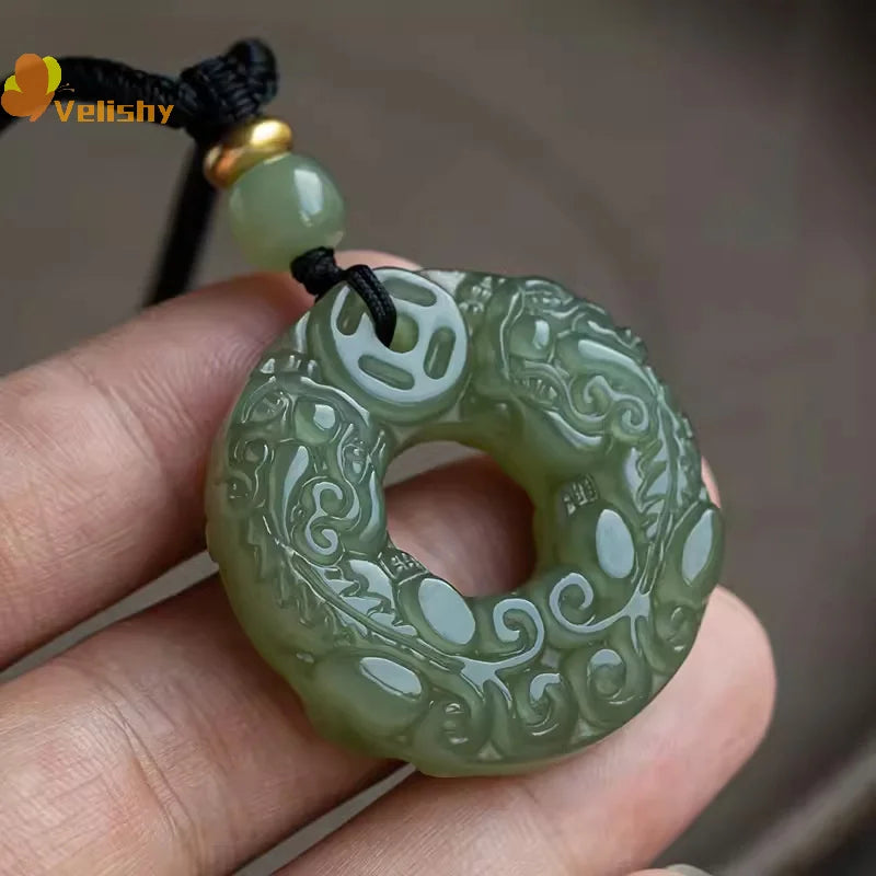 Exquisite Double-sided Carved Jade Safety Buckle Brave Troops Keyring Wealth Transfer Handcrafted Retro Carved Pendant Necklace Main image