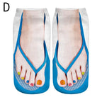 1 Pair 3D Printing Pattern Flip Flop Socks Funny Socks for Women Flip-flop Ankle Socks Low Cut Floor Socks Hosiery Novelty Gifts