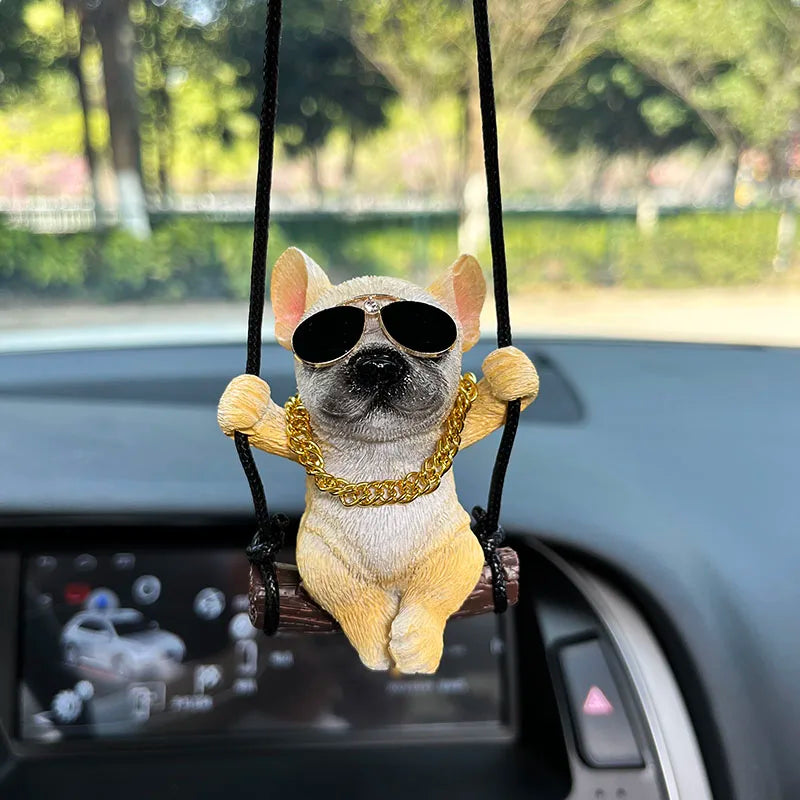 Car Interior Accessories Resin Trend Sunglasses Necklace Swing Bulldog Auto Rearview Mirror Pendant For Car Decoration Products