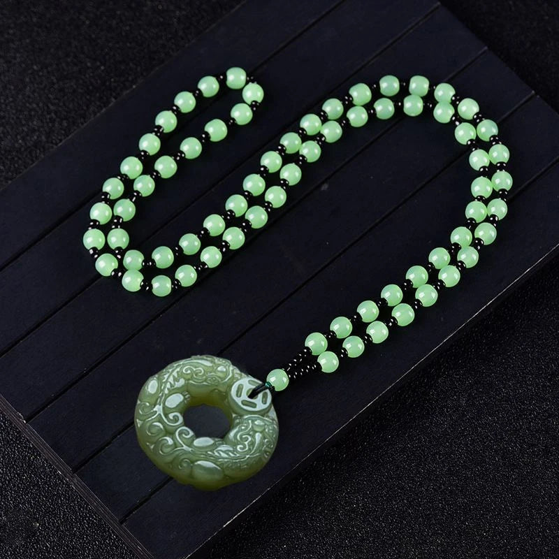 Exquisite Double-sided Carved Jade Safety Buckle Brave Troops Keyring Wealth Transfer Handcrafted Retro Carved Pendant Necklace