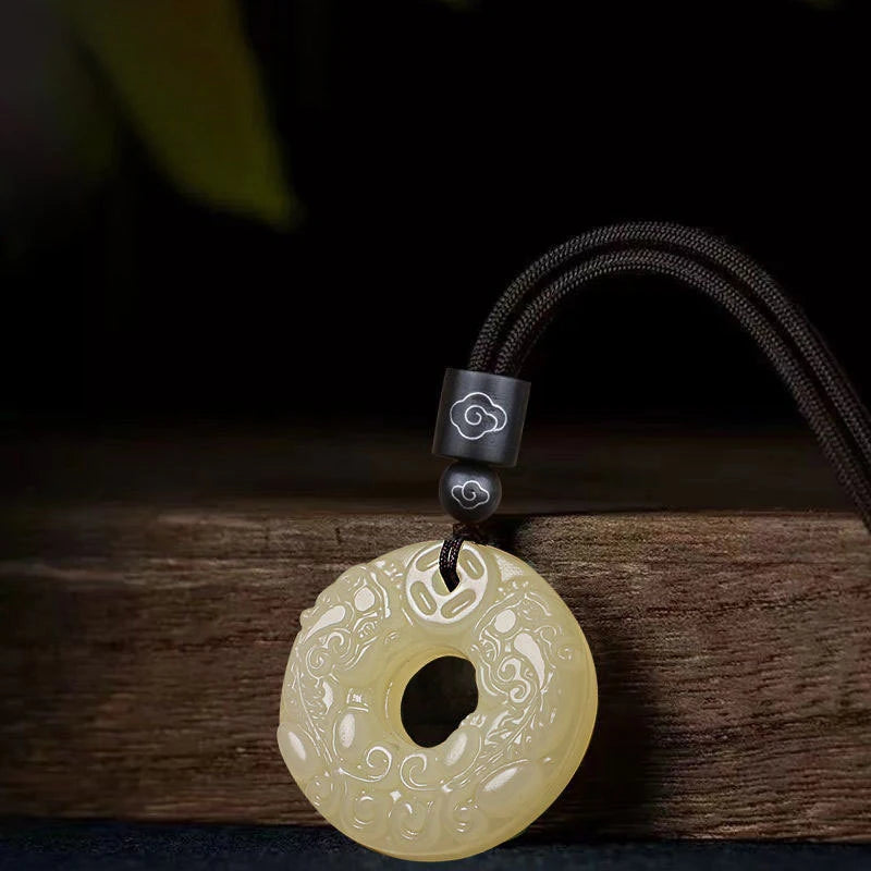 Exquisite Double-sided Carved Jade Safety Buckle Brave Troops Keyring Wealth Transfer Handcrafted Retro Carved Pendant Necklace
