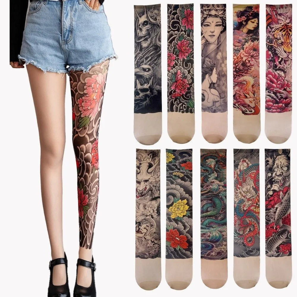 New Simulated Tattoo Single-leg Socks Sexy Perspective Tattooed Stockings Personality Mesh Single-tube Socks Unisex Main image