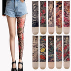 New Simulated Tattoo Single-leg Socks Sexy Perspective Tattooed Stockings Personality Mesh Single-tube Socks Unisex