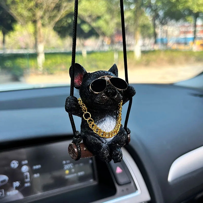 Car Interior Accessories Resin Trend Sunglasses Necklace Swing Bulldog Auto Rearview Mirror Pendant For Car Decoration Products